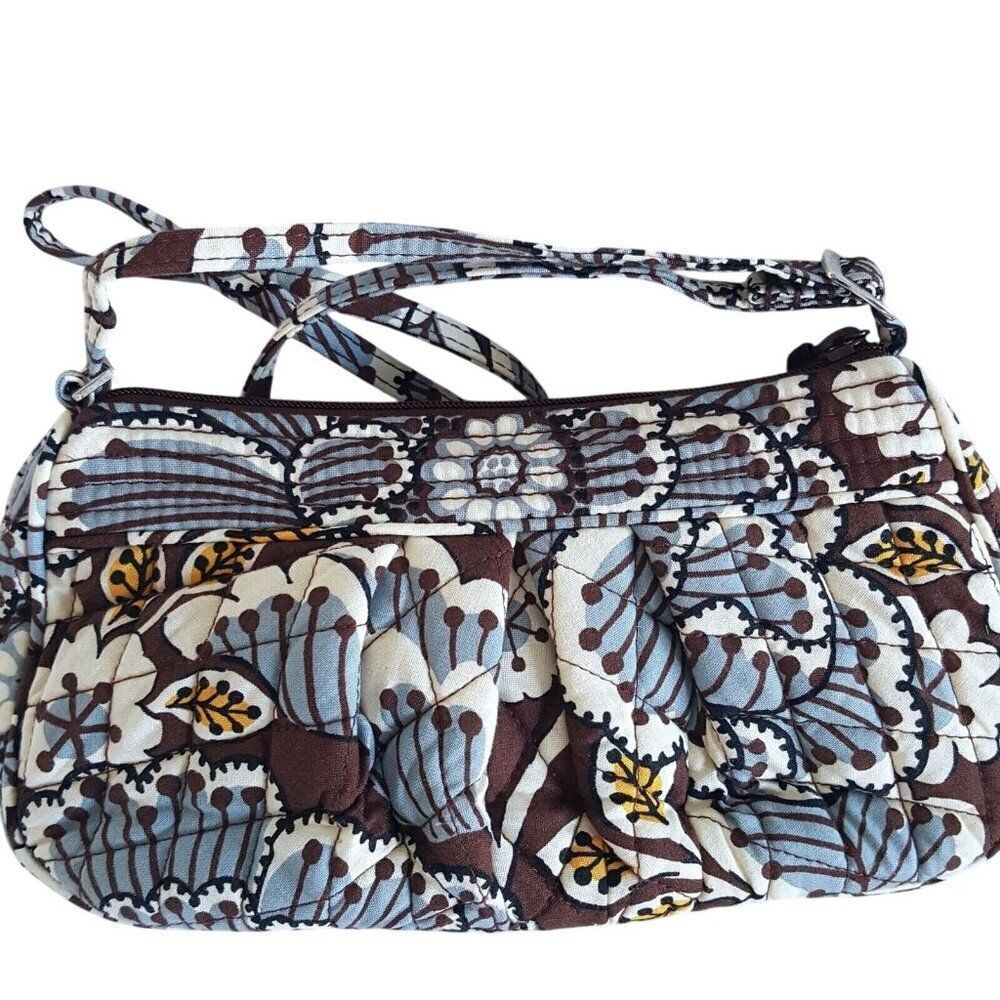 Vera Bradley Slate Blooms Frannie Hobo Tote Brown Blue Bag Purse Handbag
